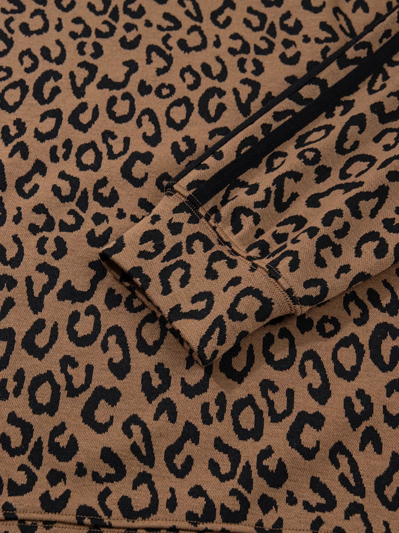 Striped Trim Leopard Long Sleeve Top Drawstring Pant Set