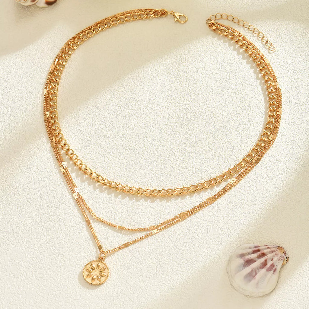 18K Gold-Plated Three Layered Pendant Necklace