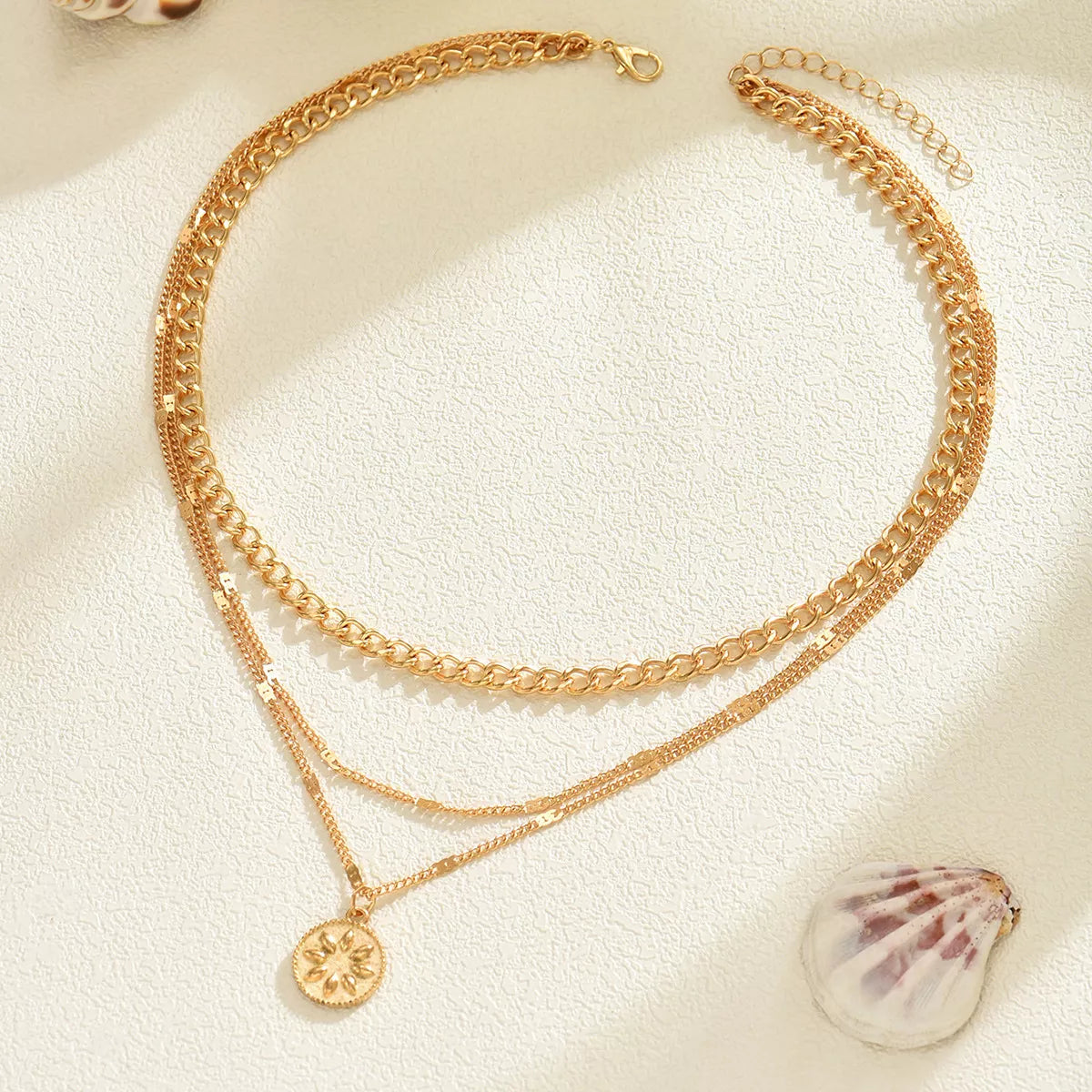 18K Gold-Plated Three Layered Pendant Necklace