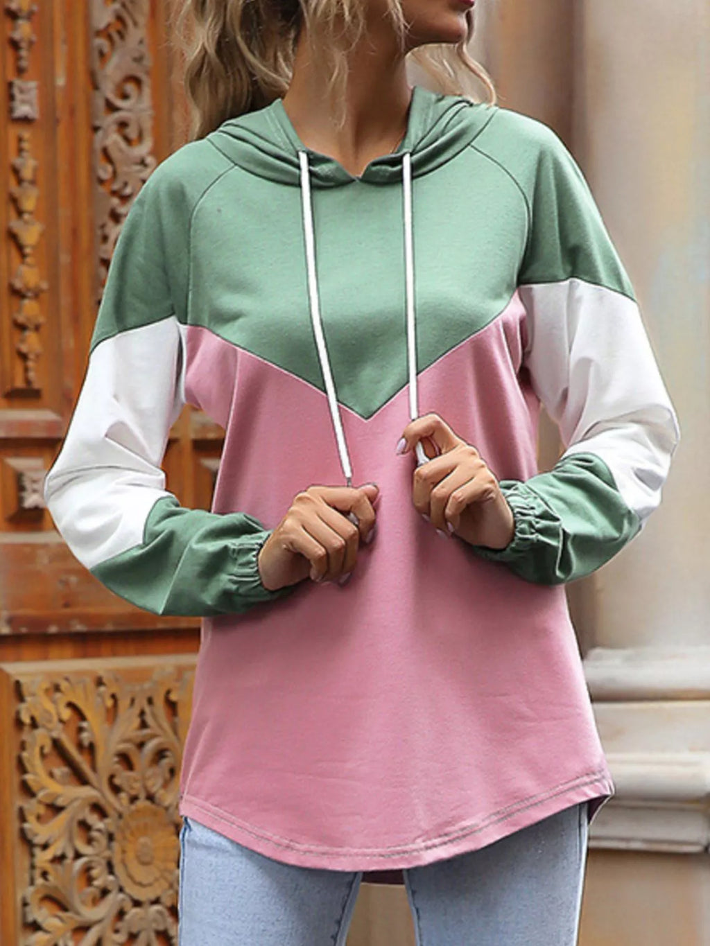 Color Block Casual Long Sleeve Hoodie