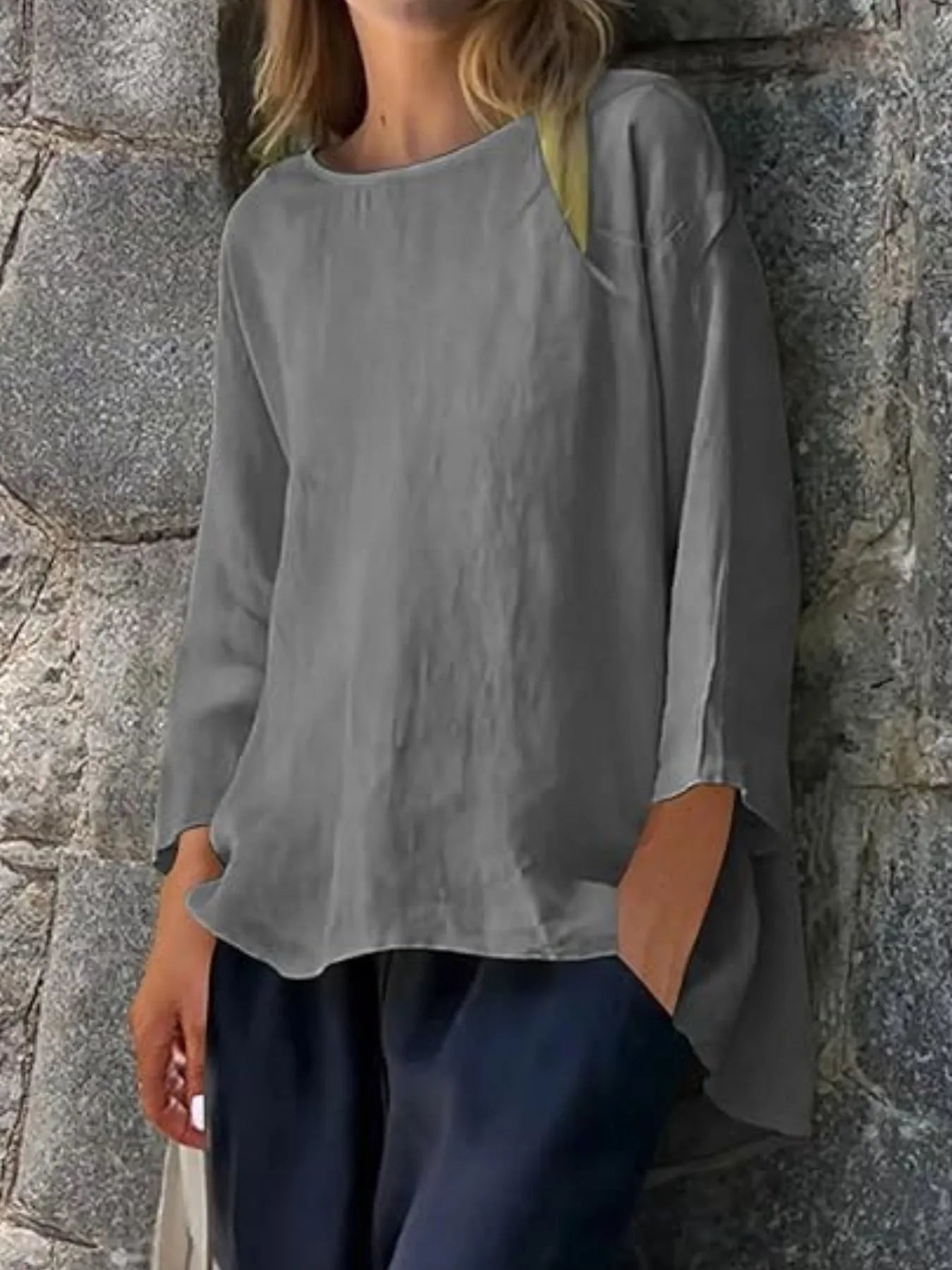 Full Size Round Neck Relaxed Fit Blouse Plus Size