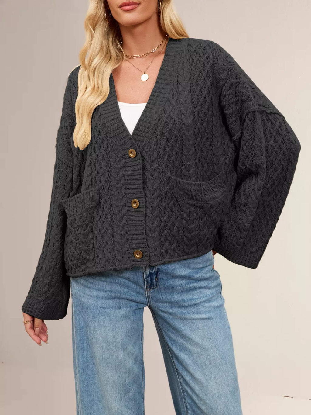 Cable Knit Button-Down Cardigan