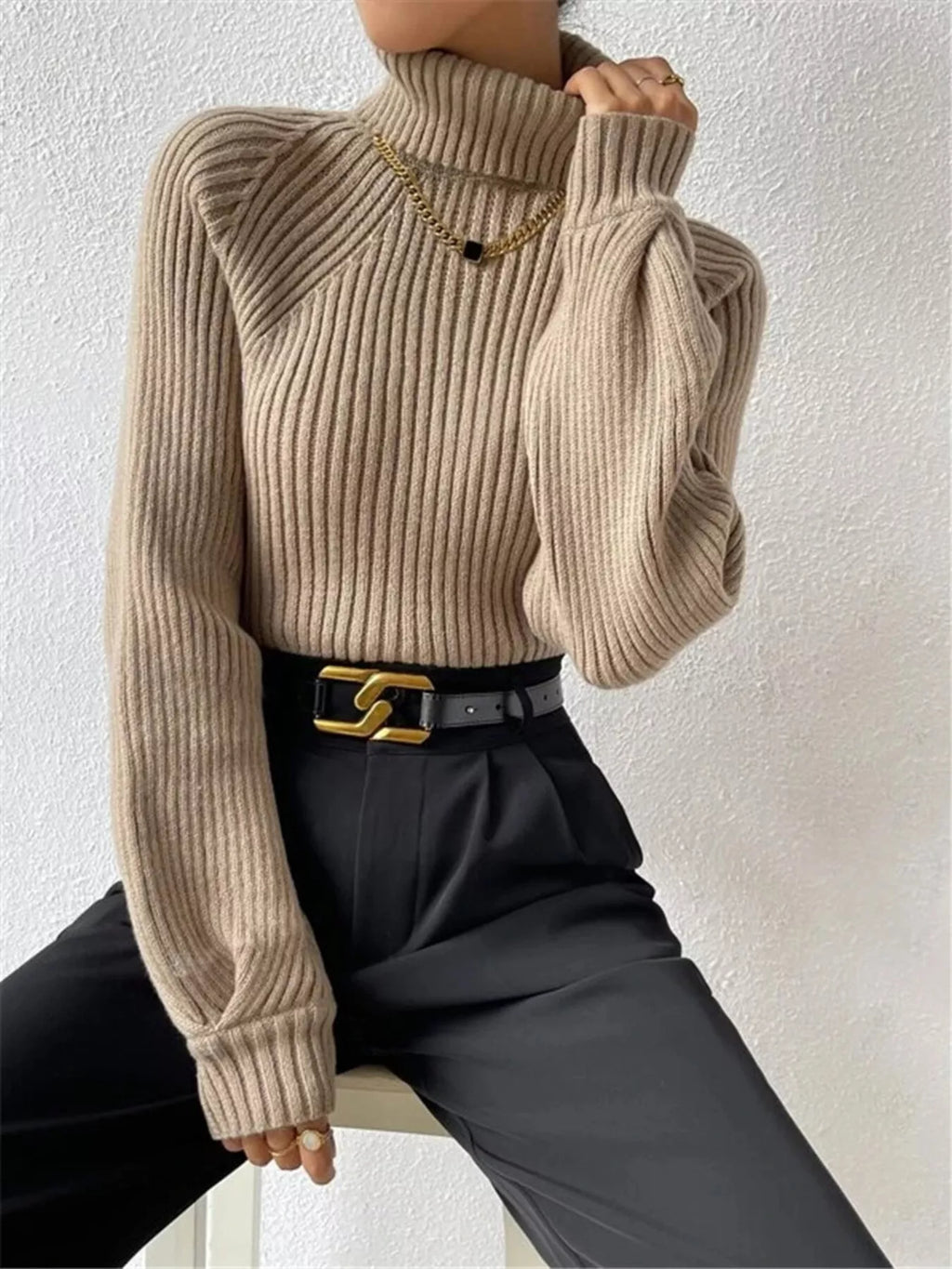 Ribbed Knit Turtleneck Sweater