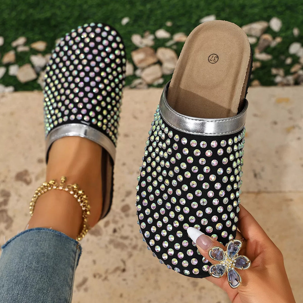Sparkling Rhinestone Embellished Slip-On Sandals