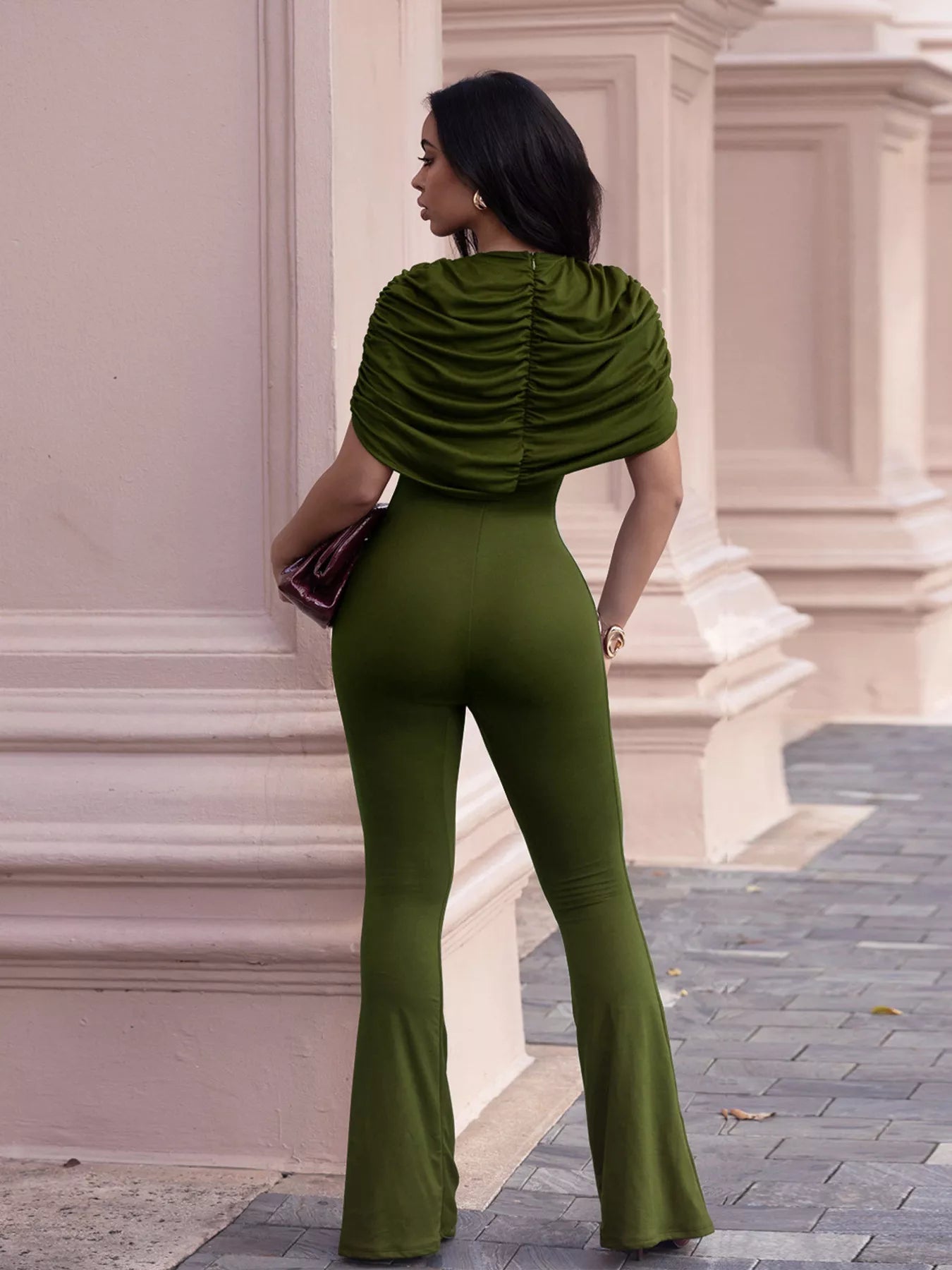 Ruched Flare Leg Jumpsuit