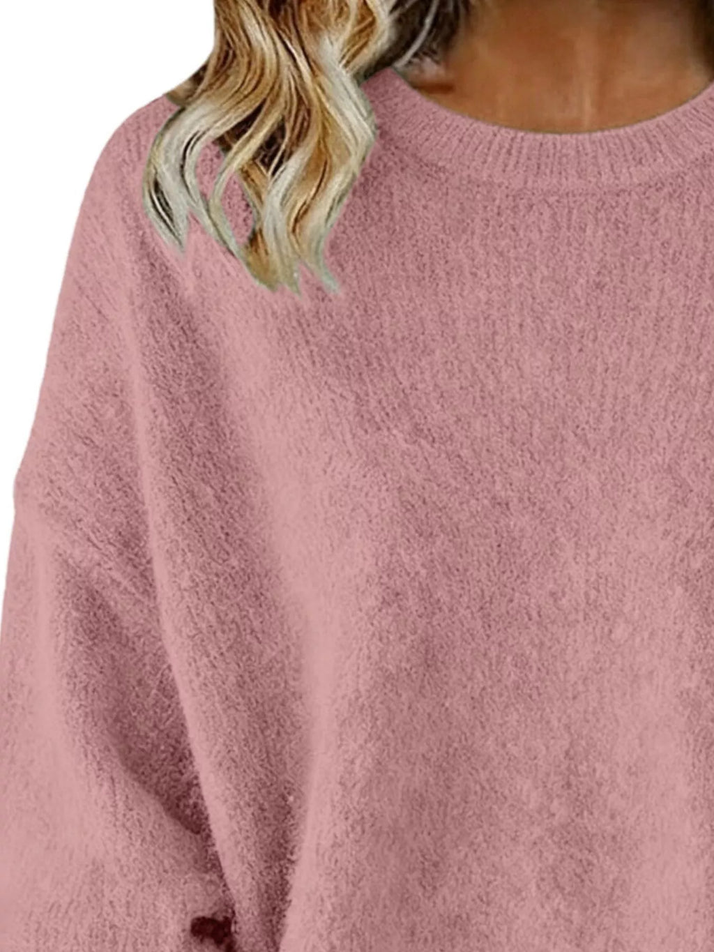 Full Size Round Neck Dropped Shoulder Sweater Plus Size