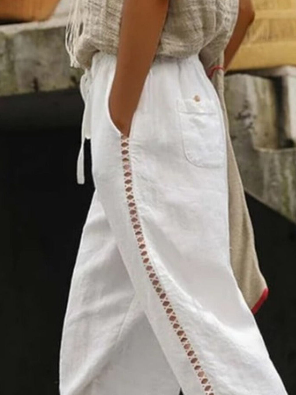 Hollow Out Trim Cropped Pants