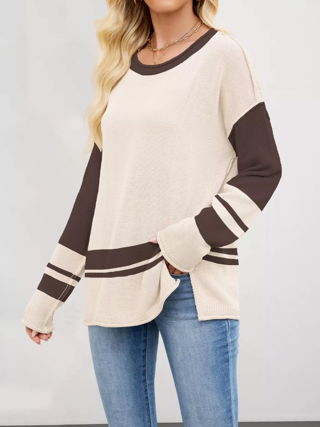 Color Block Side Slit Sweater