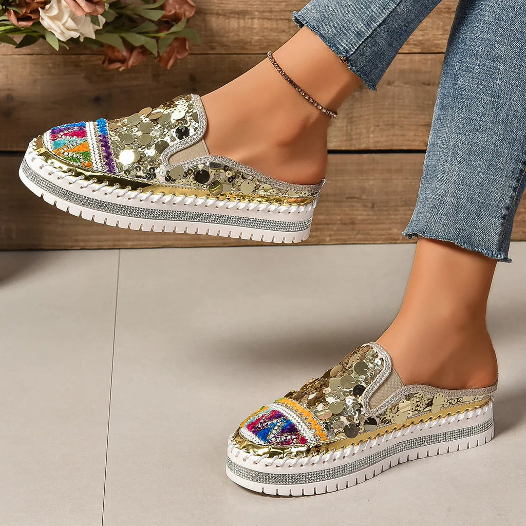 Sequin Round Toe Platform Loafers