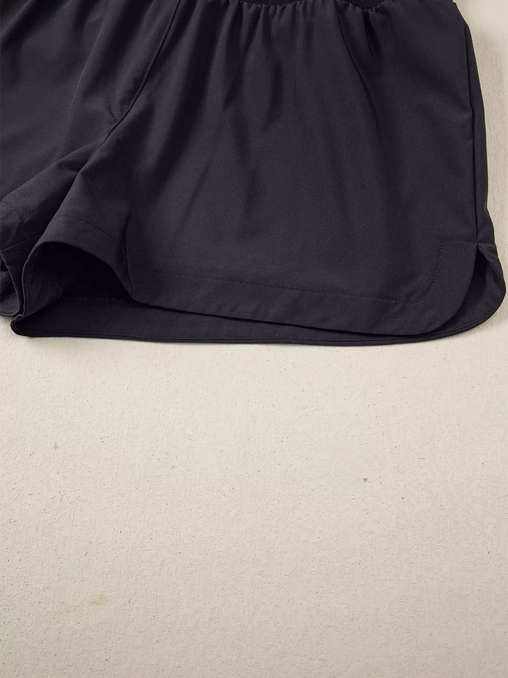 Solid Color Ribbed Patchwork High Waist Athletic Shorts