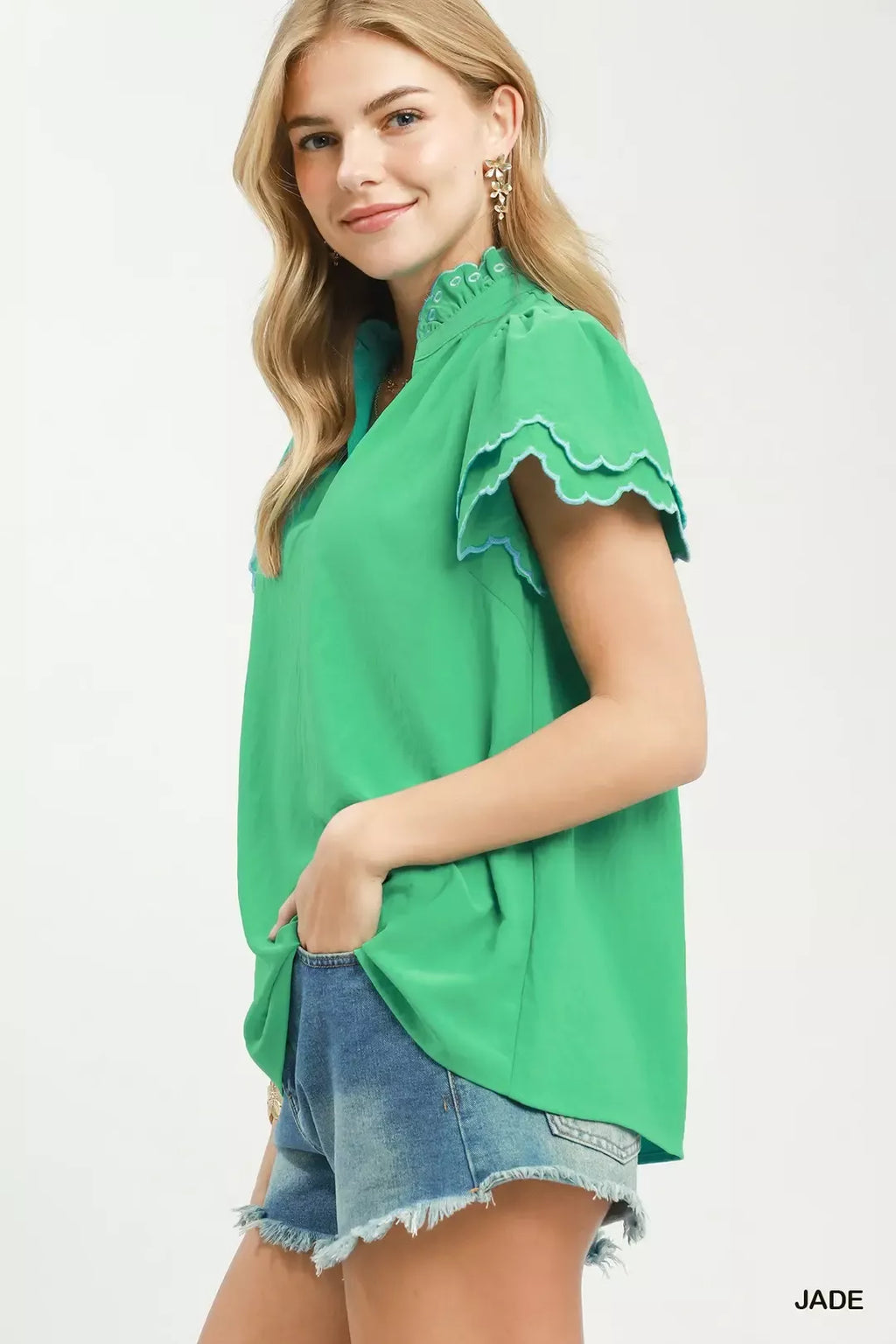Umgee Scalloped Ruffle Sleeve Top