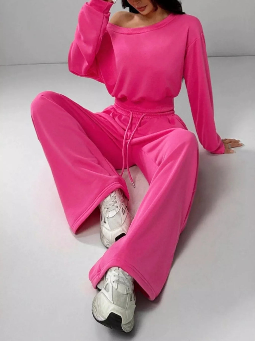 Boat Neck Long Sleeve Top and Pants Set