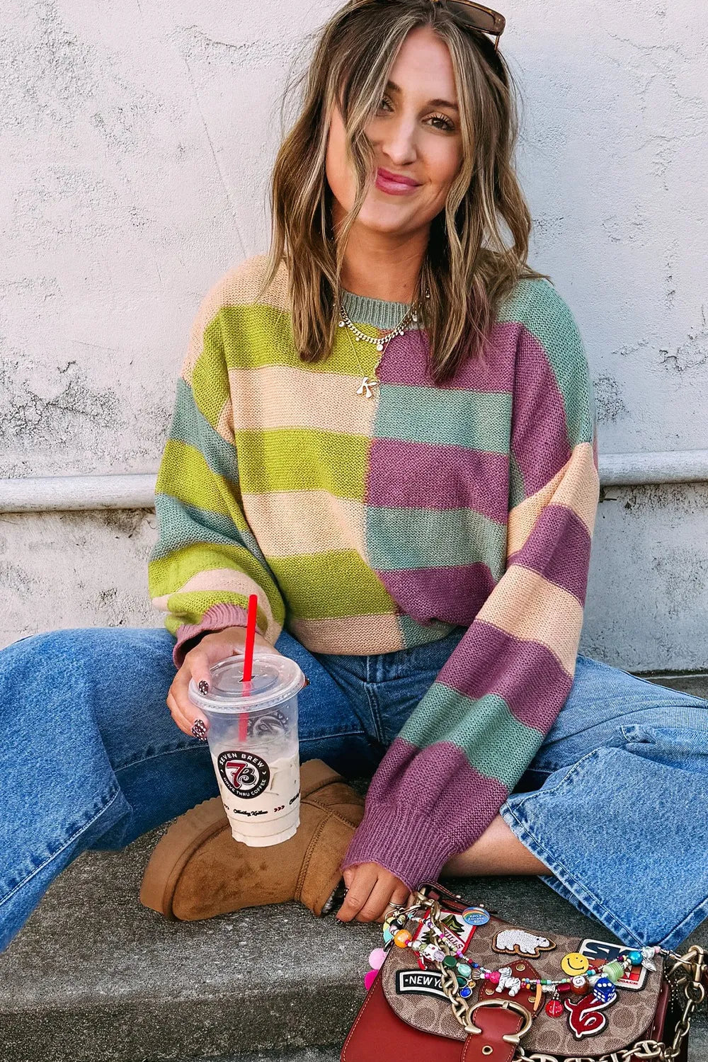 Stripe Drop Shoulder Ribbed Edge Sweater