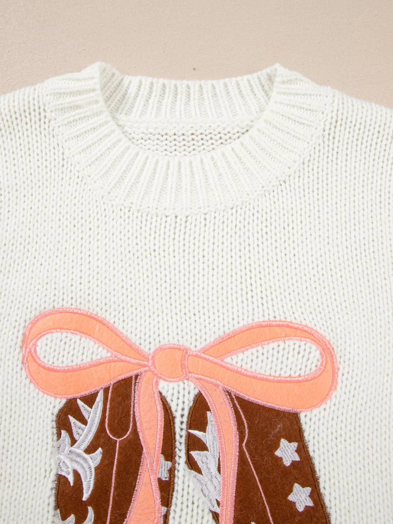 Embroidered Bow Boots Graphic Drop Shoulder Sweater