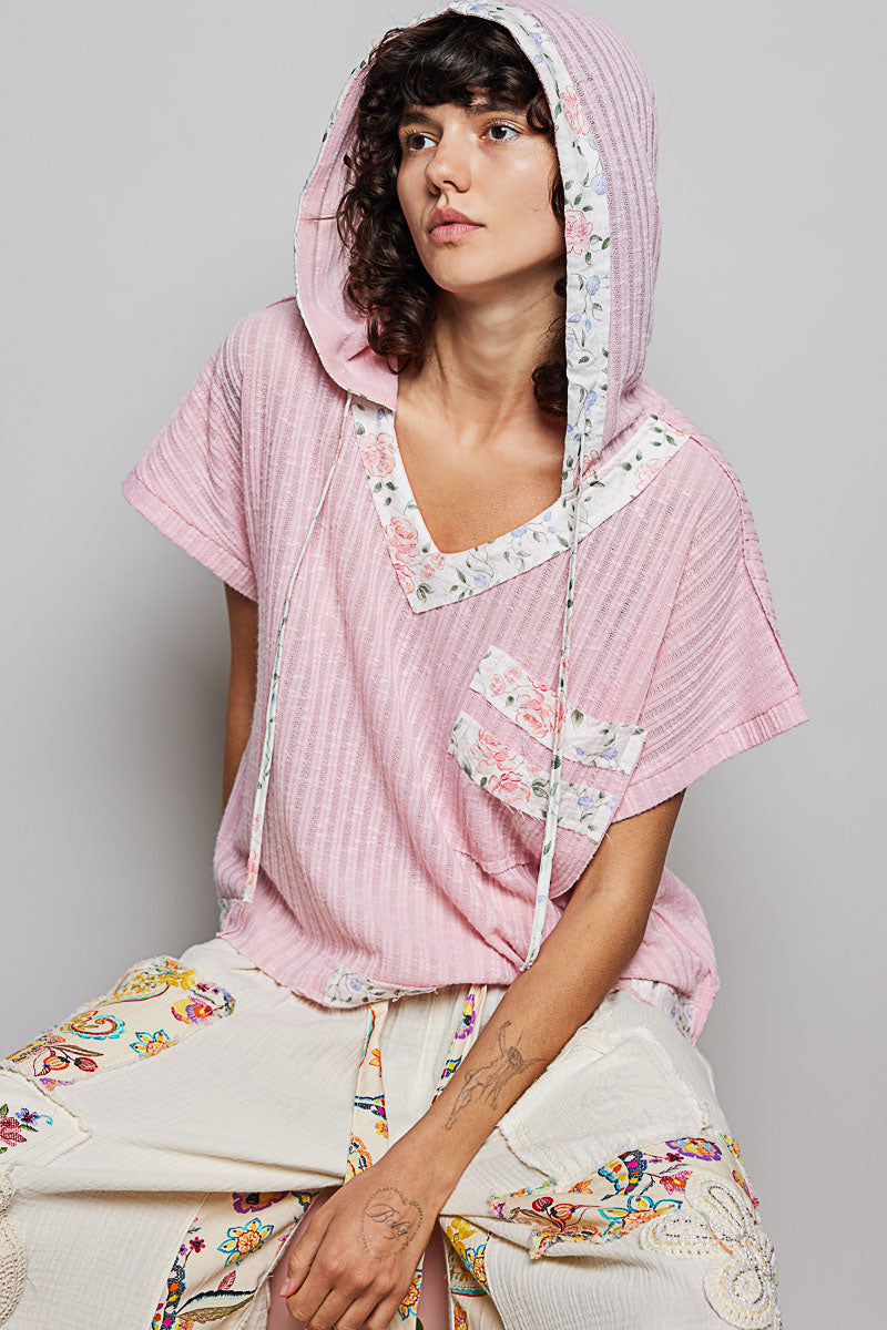 POL Short Sleeve Hooded Top with Back-Open Detail