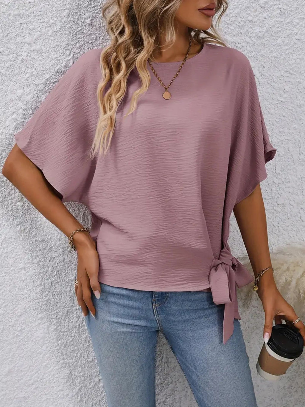 Tied Round Neck Half Sleeve Blouse