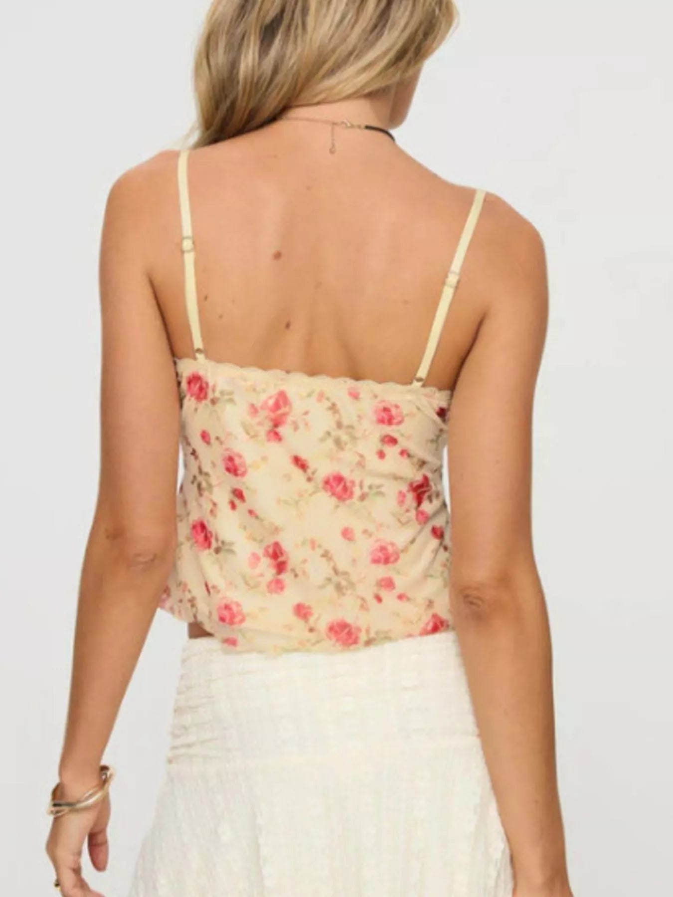 Floral Print Lace Trim Cami