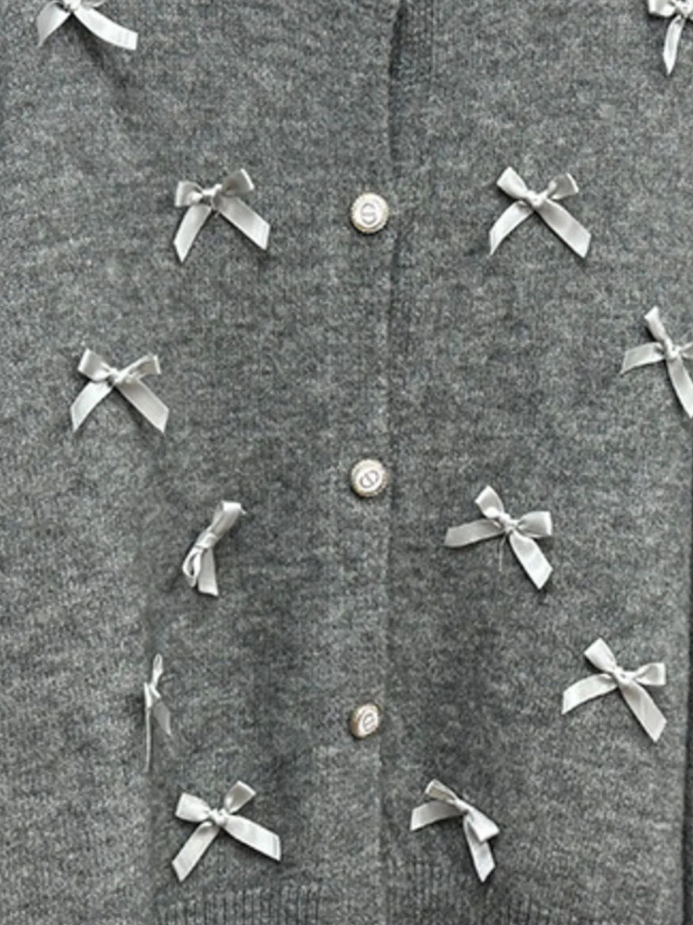 Bow Button Up Long Sleeve Cardigan