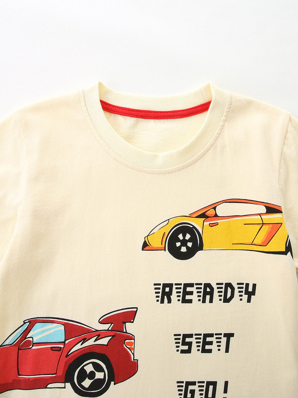 Children's Racing Car Print T-Shirt and Plaid Shorts Set
