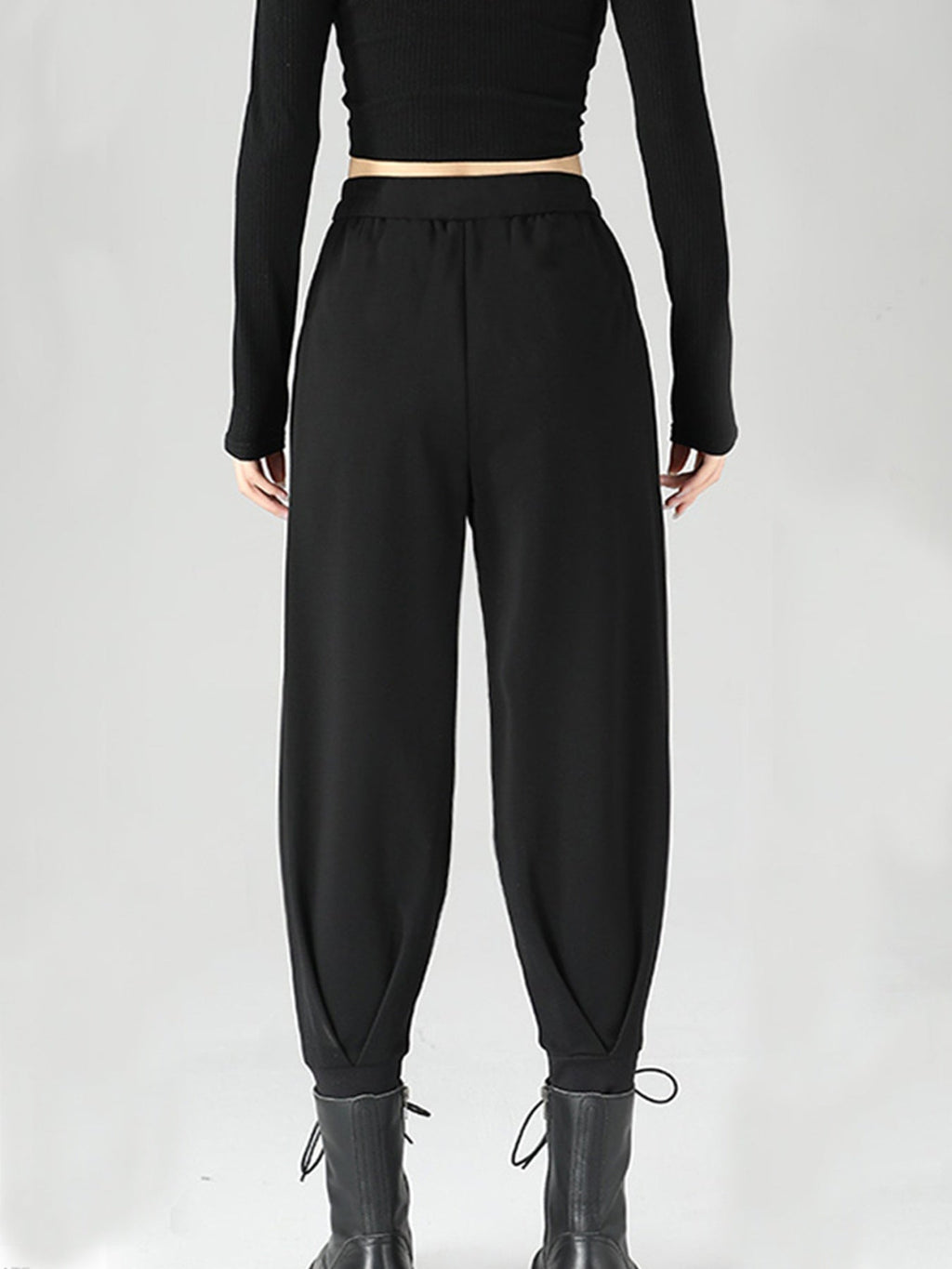 High-Waisted Buckle Detail Tapered Pants