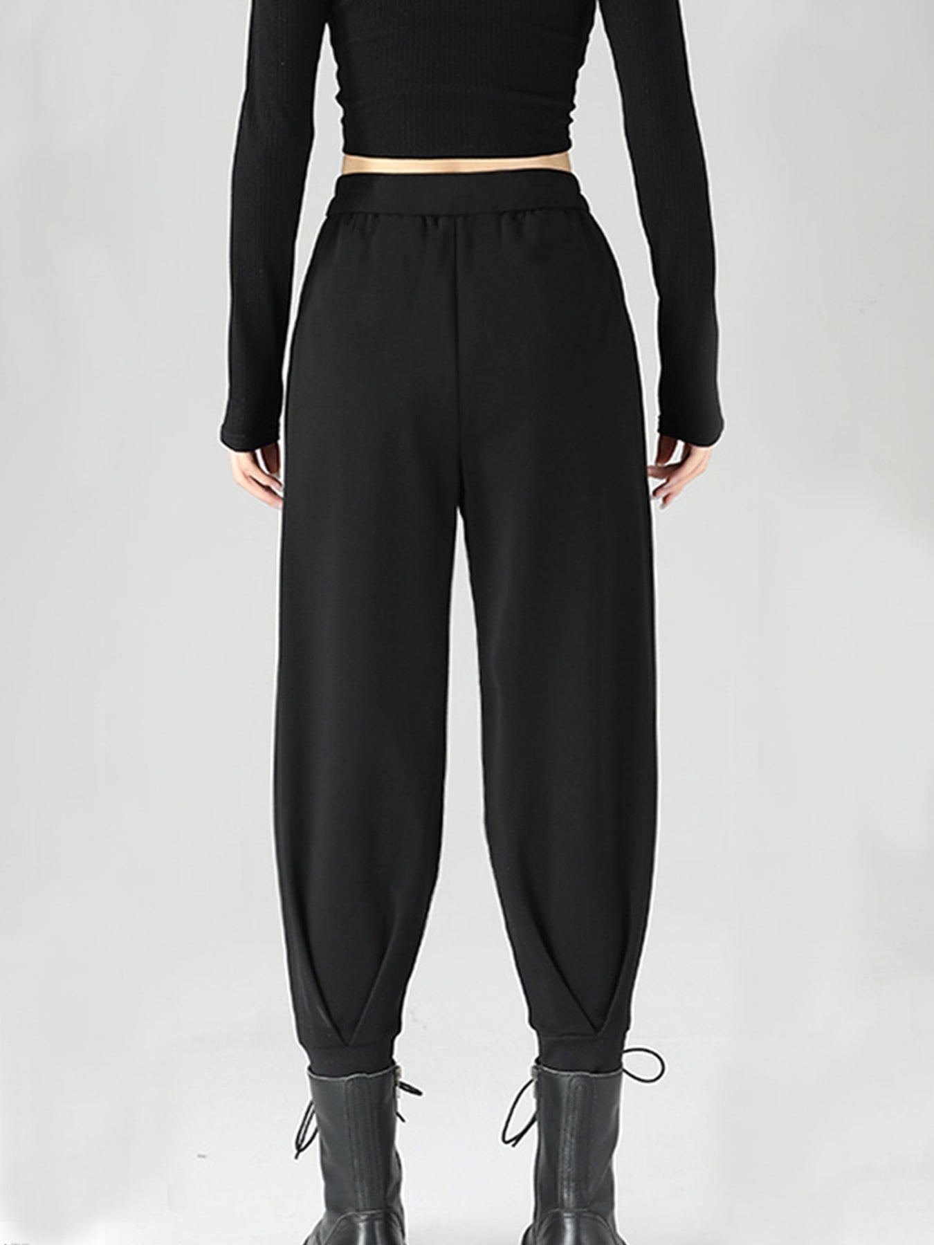 High-Waisted Buckle Detail Tapered Pants