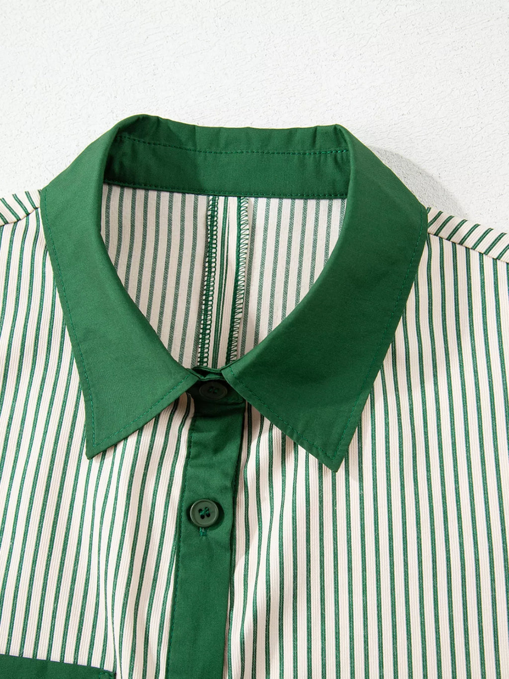 Stripe Color Block Patchwork Shirt Collar Button Down Puff Sleeve Mini Dress