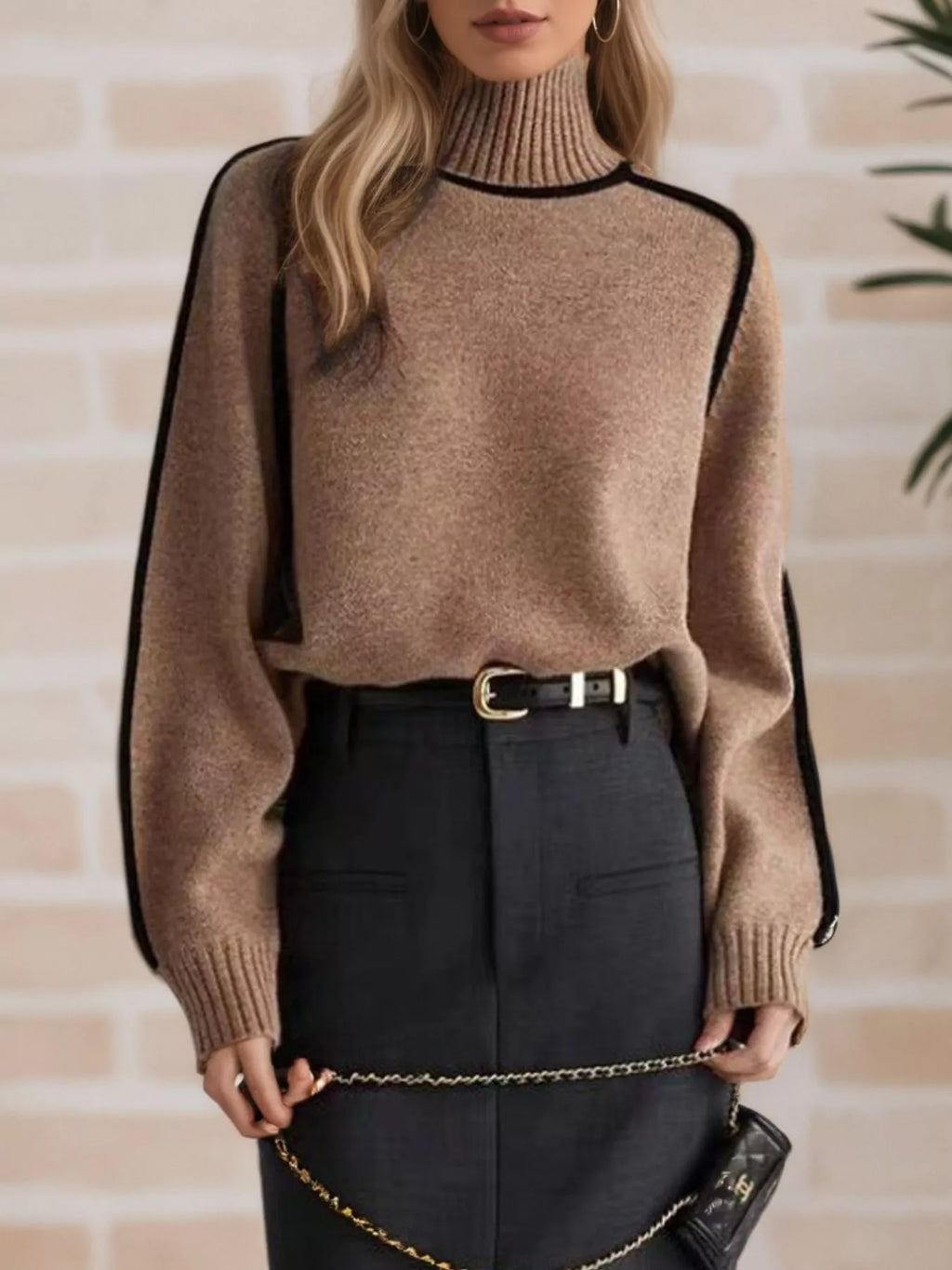Contrast Trim Turtleneck Sweater