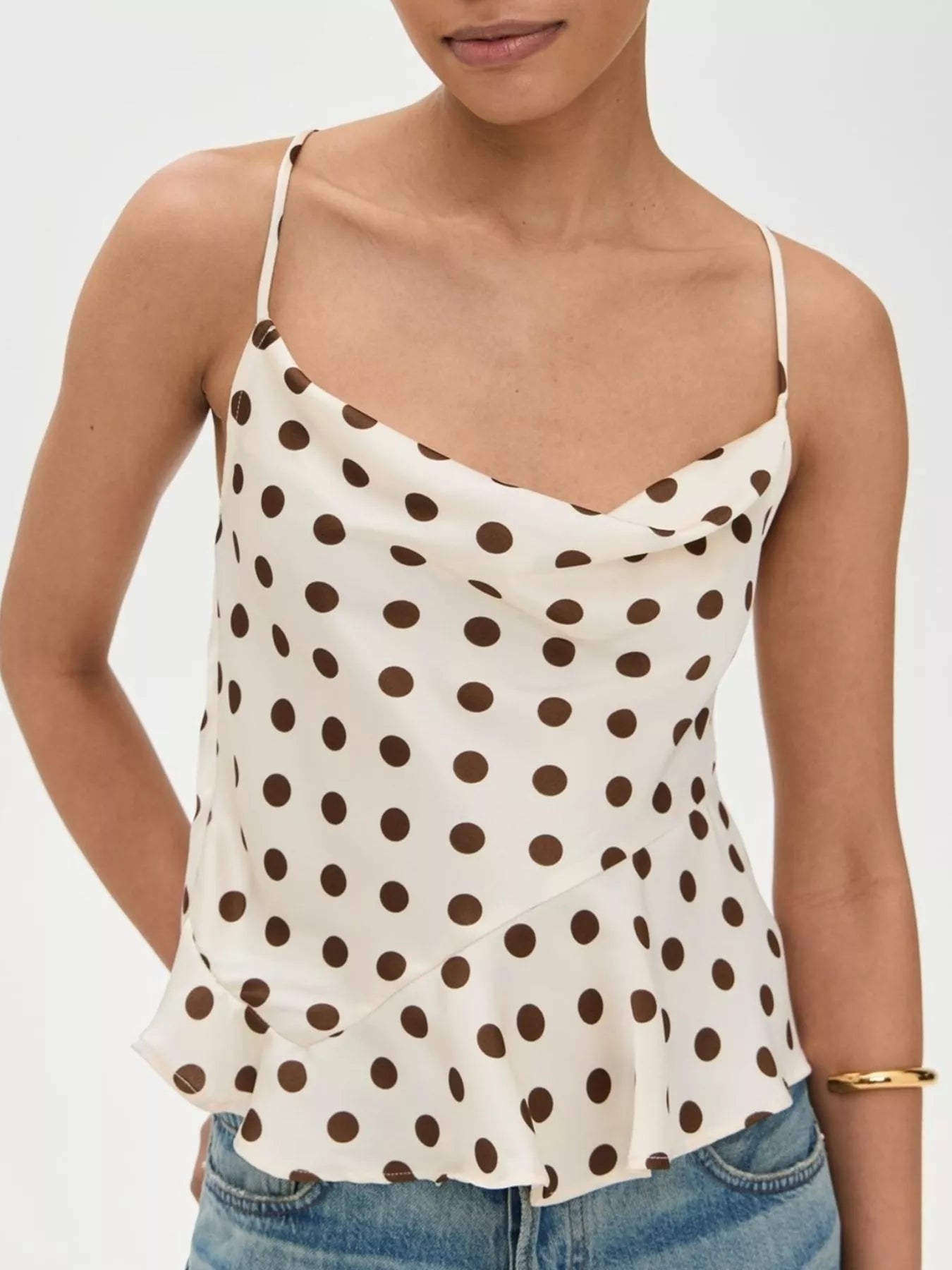 Polka Dot Cowl Neck Cami with Back Tie
