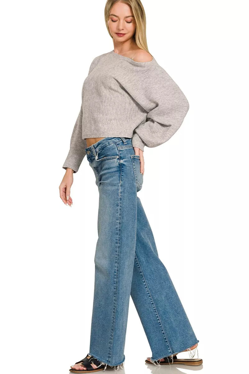 Zenana Boat Neck Balloon Sleeve Sweater