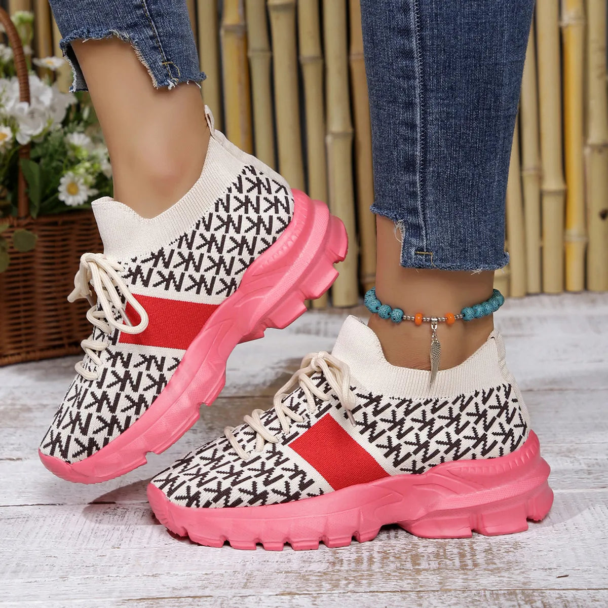 Round Toe Lace Up Sneakers