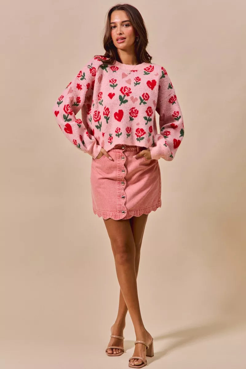 SO ME Vintage Wash Scallop Edge Denim Mini Skirt