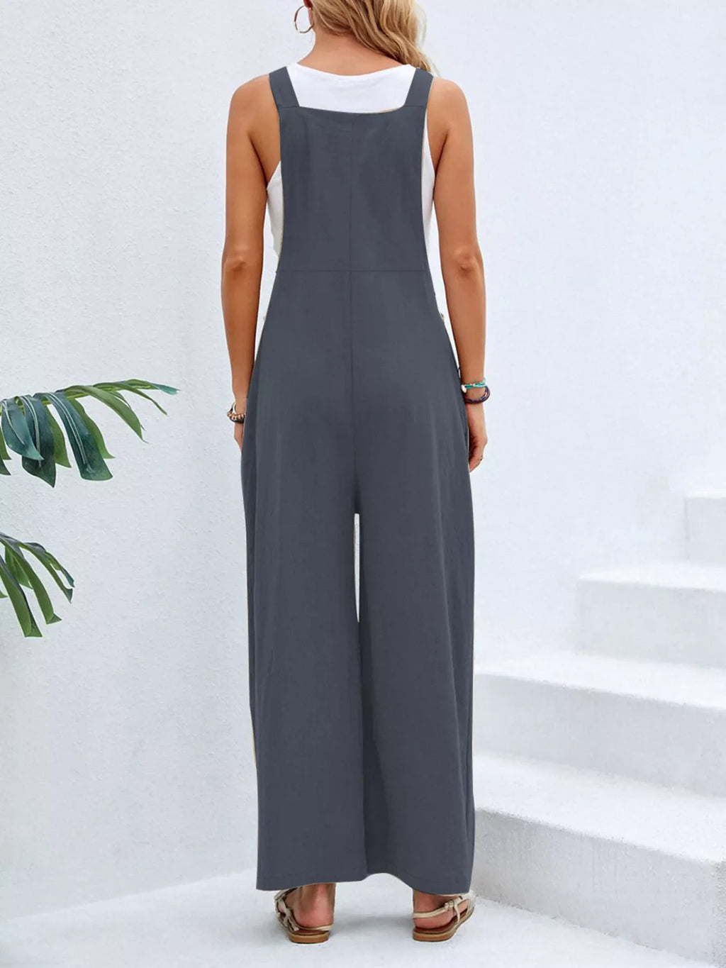 Full Size Casual Wide-Leg Overalls with Pockets Plus Size