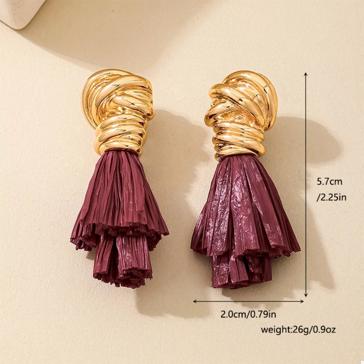 Golden Wire Wrapped Tassel Drop Earrings
