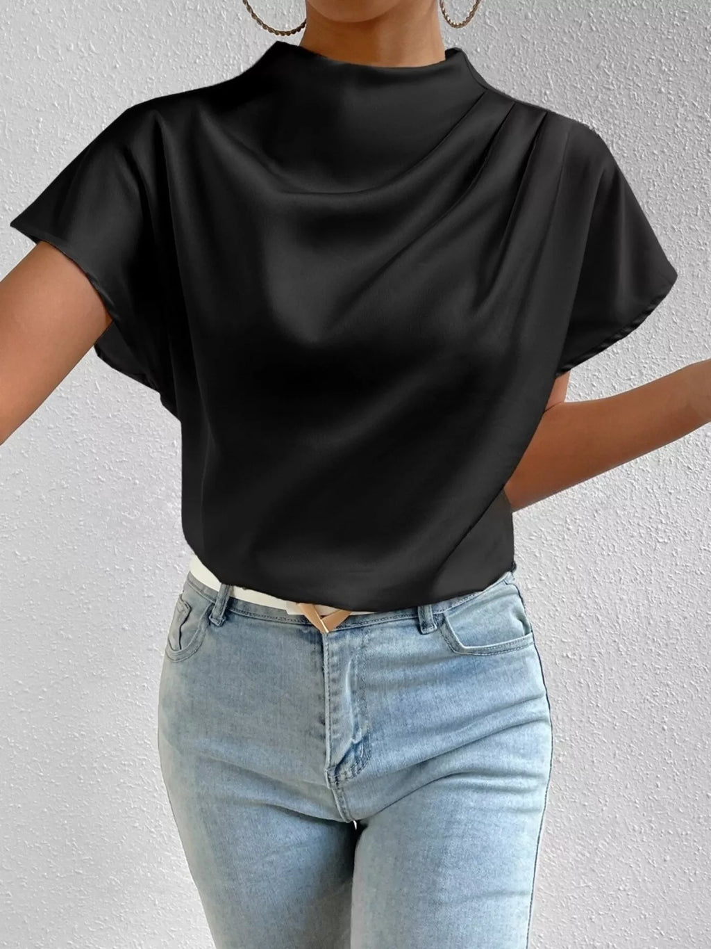 Mock Neck Satin Blouse