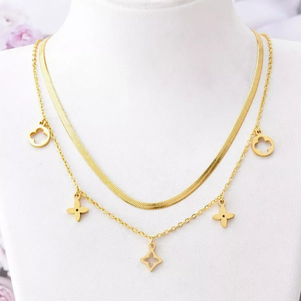 18K Gold-Plated Double Layered Charm Necklace
