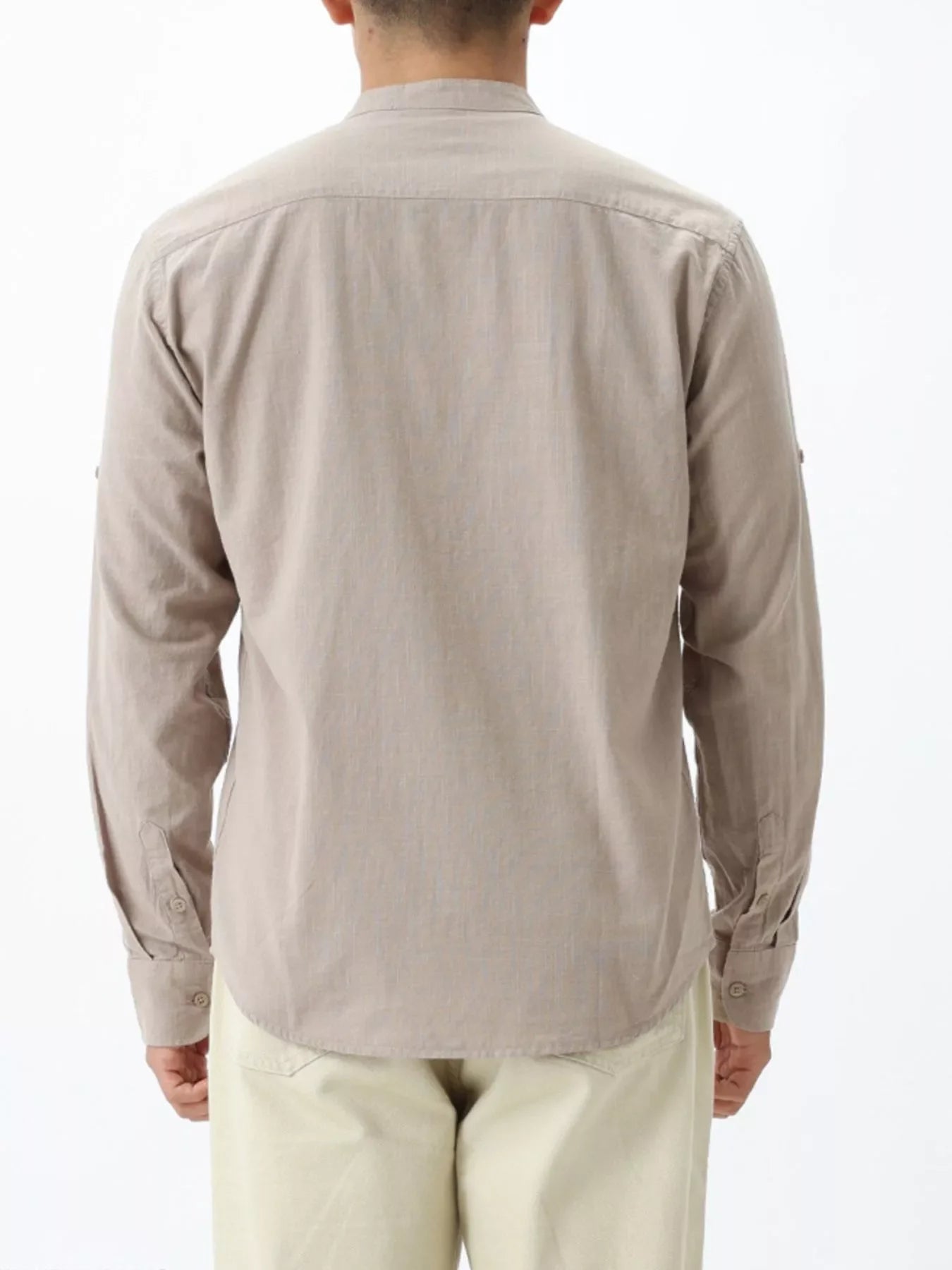 Men's Casual Mandarin Collar Long Sleeve Shirt