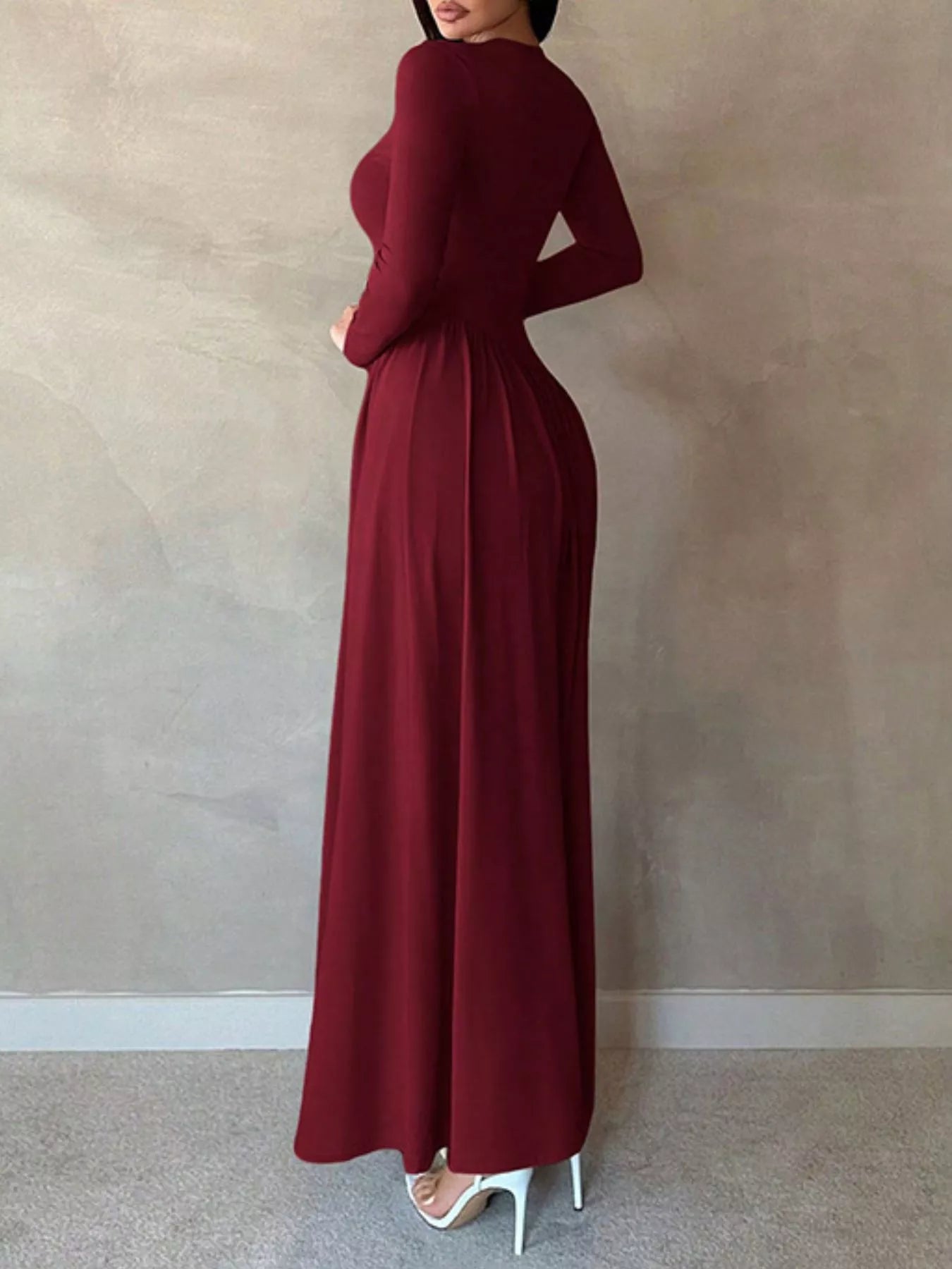 Long Sleeve Ruched A-Line Maxi Dress