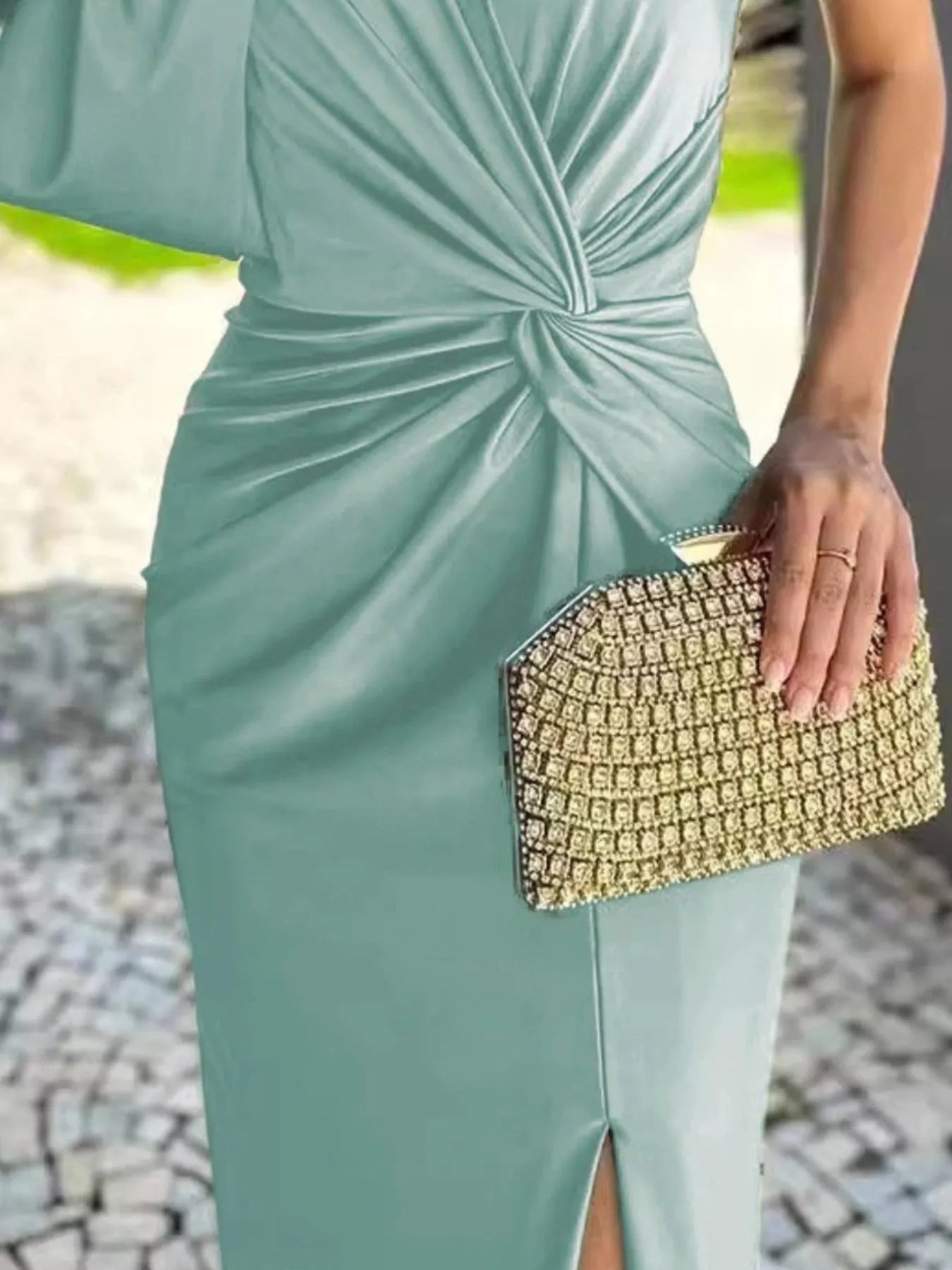 Full Size One-Shoulder Knot Detail Slit Maxi Dress Plus Size