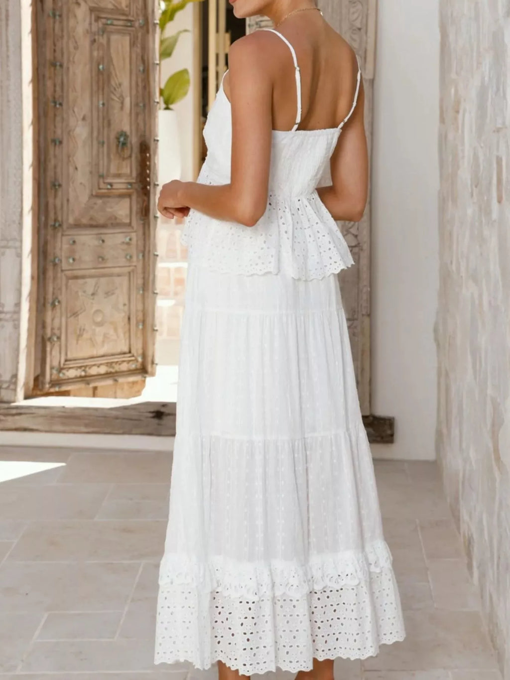 Eyelet V-Neck Cami and Skirt Set