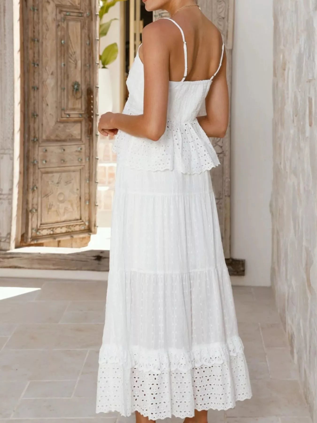 Eyelet V-Neck Cami and Skirt Set