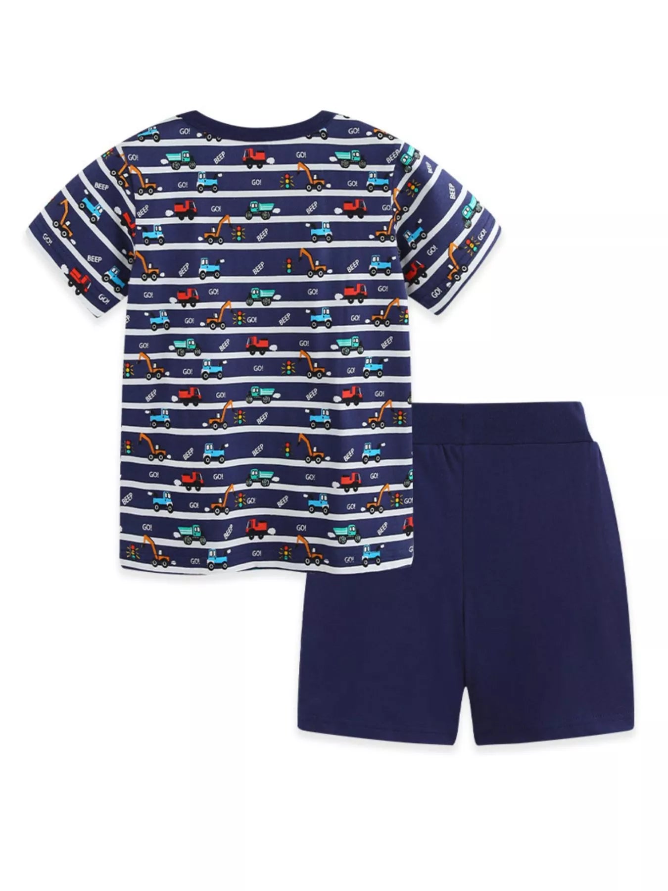 Children's Vehicle Print Striped Tee & Shorts Set