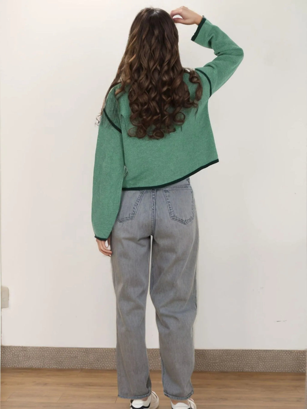 Button-Front Cardigan with Contrast Trim