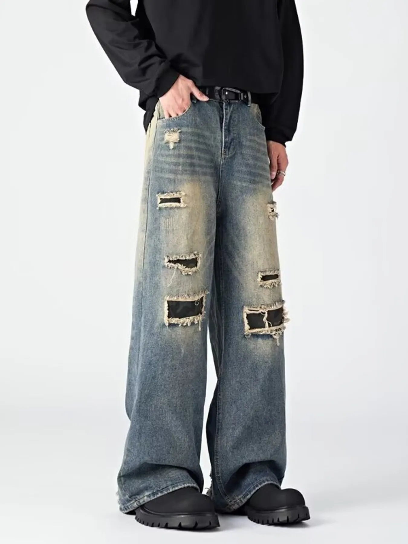 Men's Ripped Wide Leg Jeans
