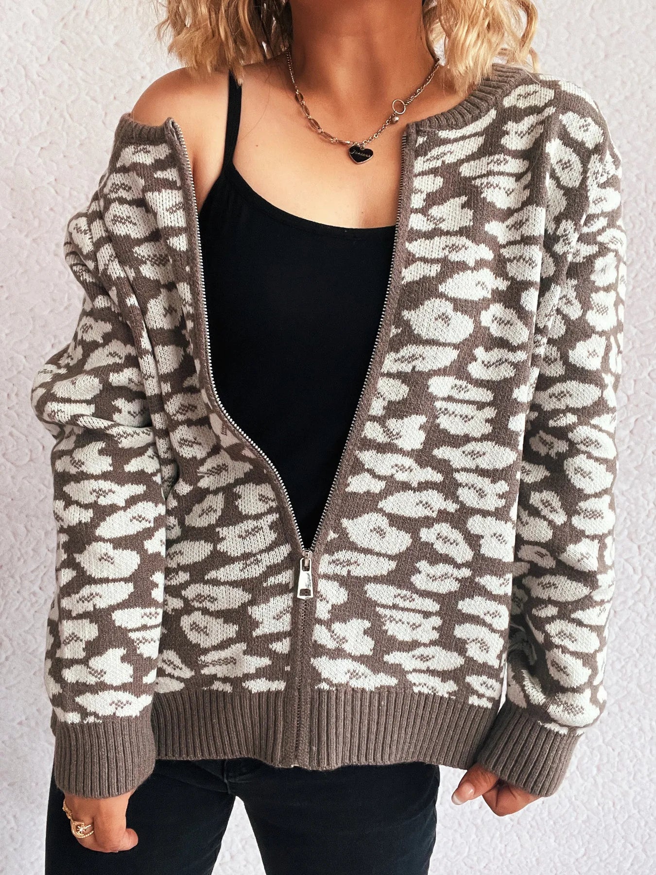 Zip Up Long Sleeve Cardigan