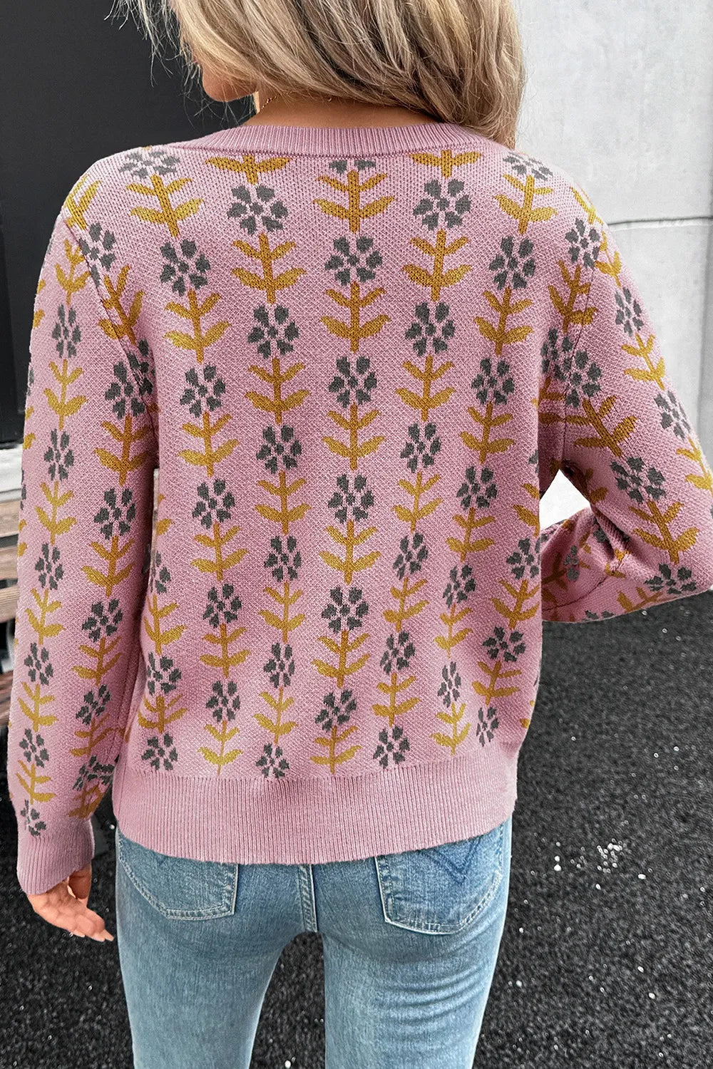 Floral Button-Up Knit Cardigan