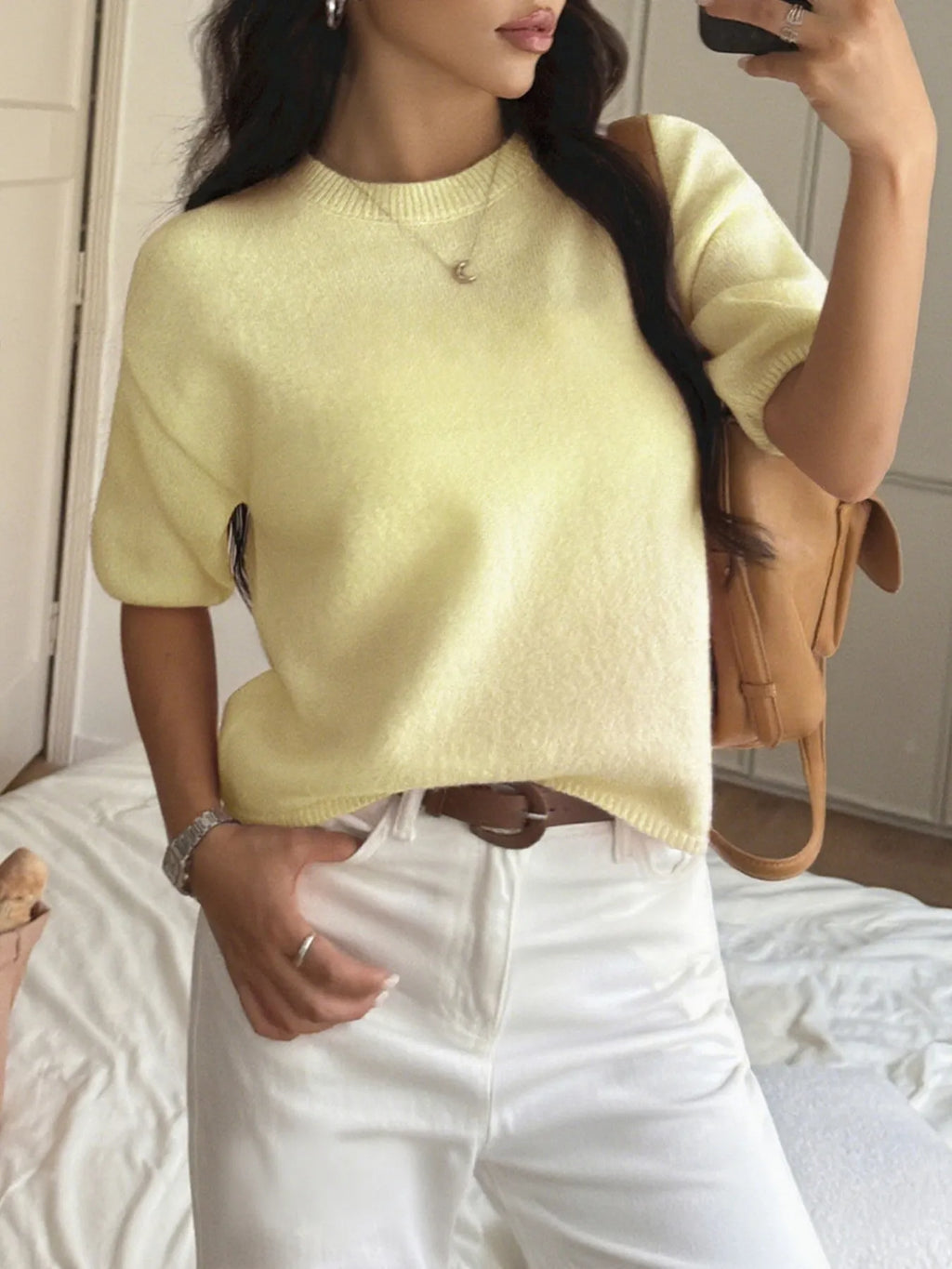 Ribbed Hem Round Neck Sweater