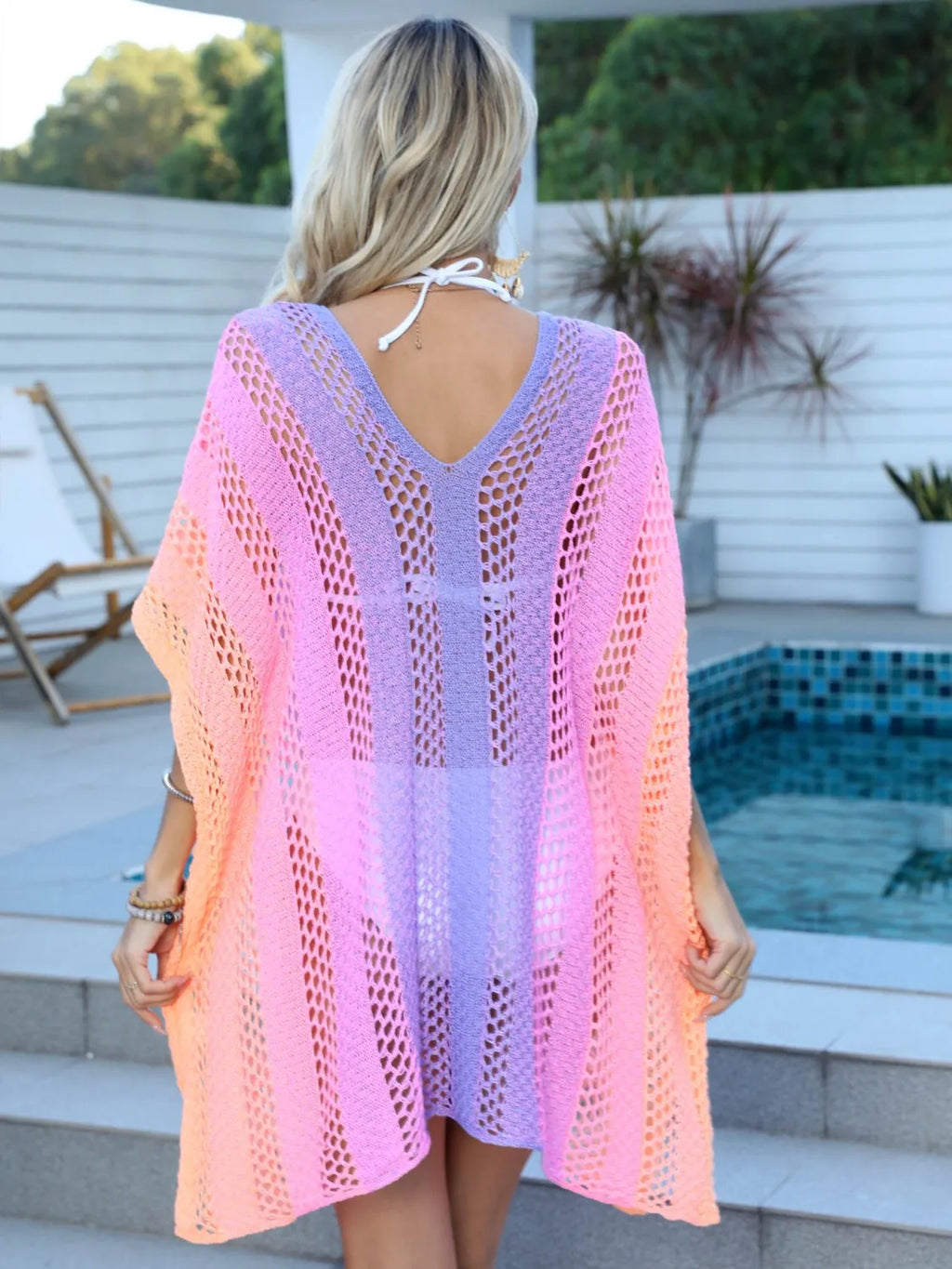 Rainbow Gradient Crochet Beach Cover Up