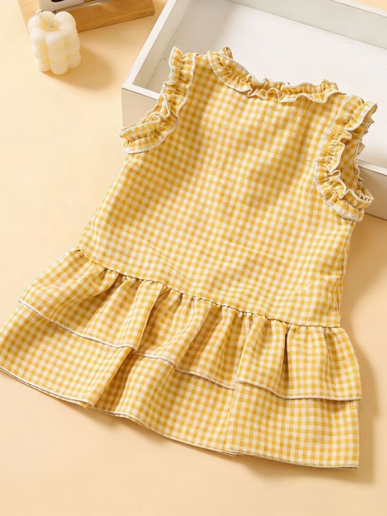 Children's Ruffled Gingham Sleeveless Dress