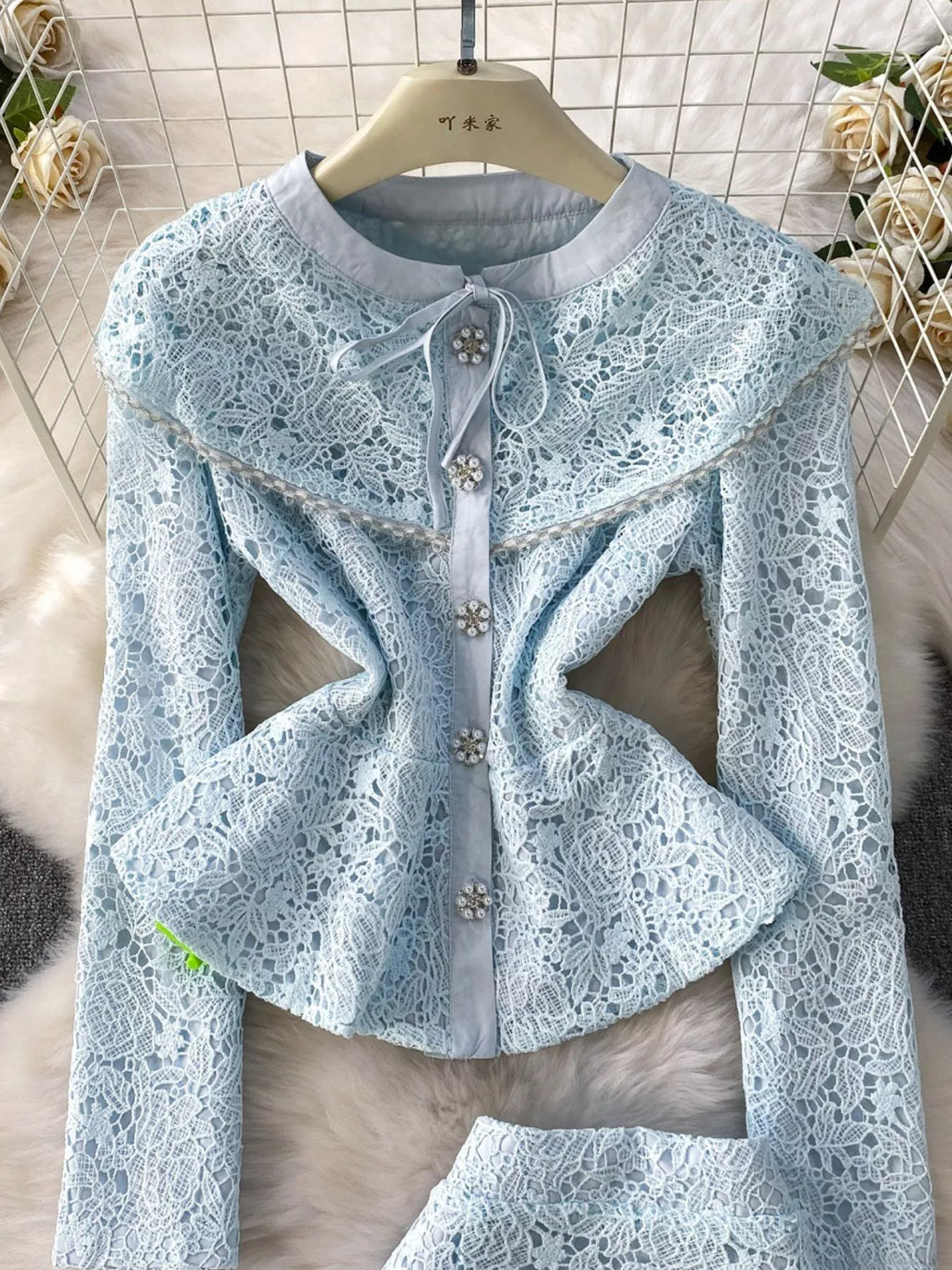 Lace Button Up Top and Skirt Set