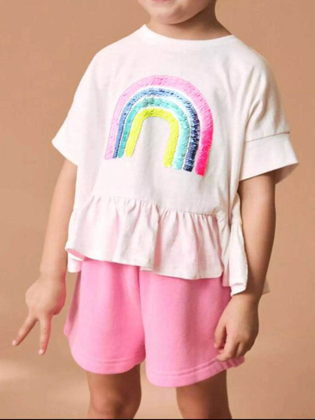 Children's Sequin Rainbow Top and Shorts Set